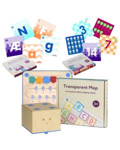 Primo Cubetto Coding Robot with Transparent Map 6x6, Thematic Number Cards, and Thematic Alphabet Cards Bundle Basic Pack