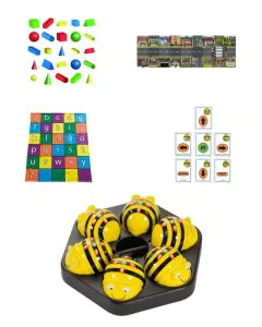 Bee-Bot Group Set (Hive). Bundle of 6 Bee-Bots, Docking station, 3 Activity Mats and Sequence cards